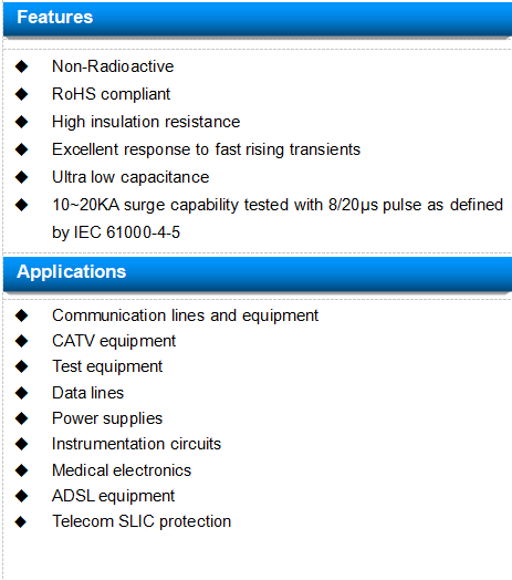 2-Electrode Gas Discharge Tube SC2E8-800H Axial Leaded 800V DC Spark Over Voltage 1