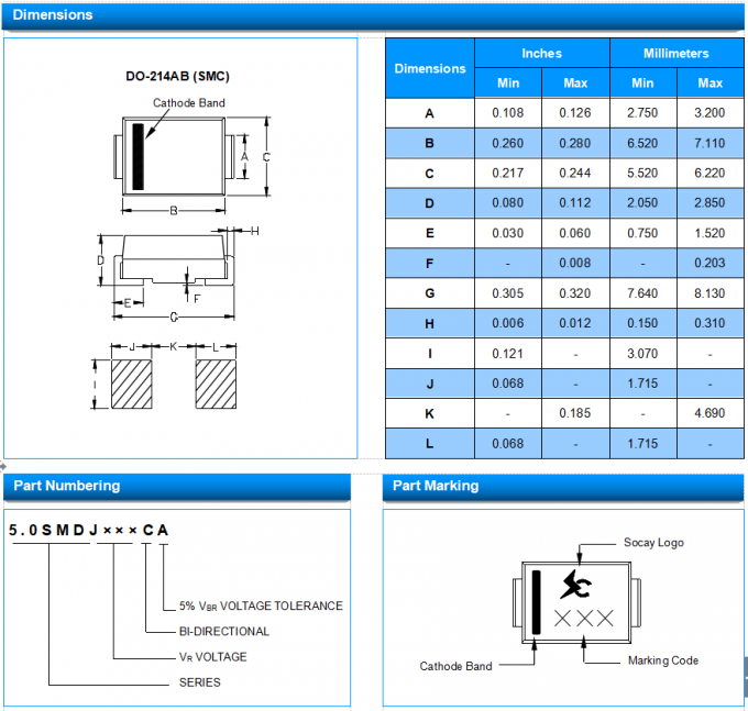 SOCAY Unidirectional TVS Diodes 5.0SMDJ33A For Surface Mounted Applications 5