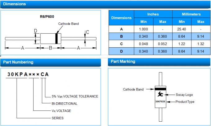 30KP45CA TVS Component Diode 30KP Datasheet Protection Passive Diode 5