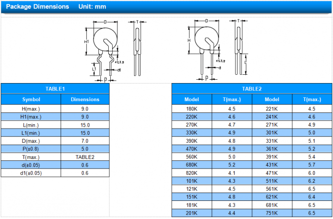 82V Radial Lead Metal Oxide Varistor MOV 05D820K / 05D820KJ Ф5mm Package Type 3
