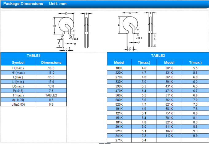 10D Mov Zov Metal Oxide Varistor 10D911K Ф10mm Package Type 550V VAC 745V VDC 3