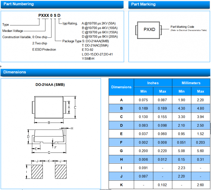 DO-214AA SMB 8KV TSS Thyristor Surge Suppressors Low Capacitance 150pF P0080SD 4