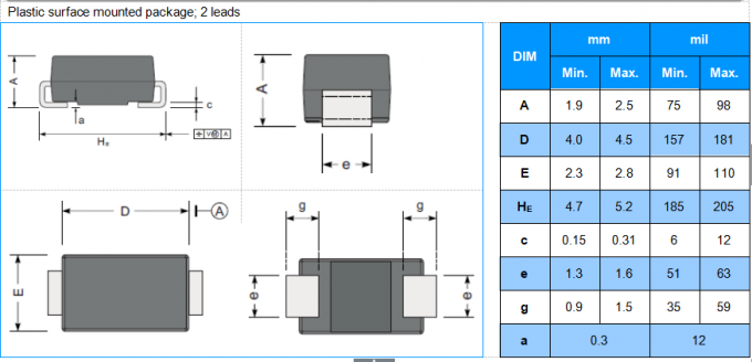 1.0W 10V Silicon Zener Diode 1SMA4740A DO-214AC Package For Surface Mounted 2