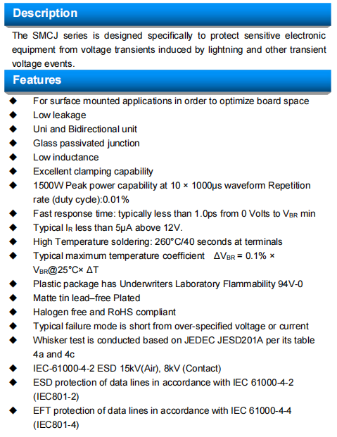 SMCJ78CA TVS Diodes SCOAY SMCJ ESD Surface Mount Transient Voltage Suppressors 4