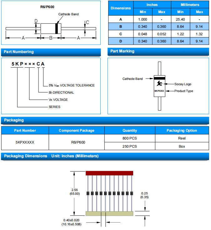 SOCAY 5000W 5KP Series TVS Diodes For Circuit Protection Axial Lead Transient Voltage Suppressor 3