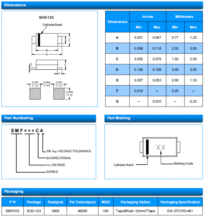 Socay TVS Diodes SMF Series 5V 220W SOD-123 Surface Mount Transient Voltage Suppressors 6