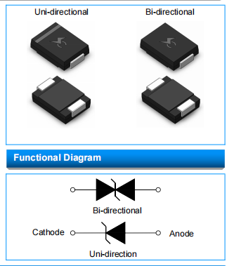 Socay TVS Bidirectional TVS Diodes 8.0SMDJ SMC 22V 8000W Surface Mount Transient Voltage Suppressor 0