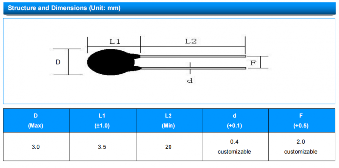MF52-CP Serise MF52-502F3470FBCP RoHS Compliant Pearl Shape NTC Thermistor For Ambient Temperature -40 ~ 125 0