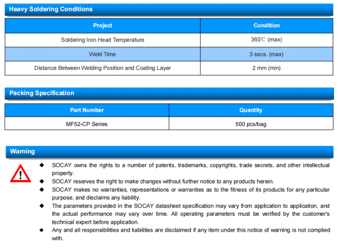 MF52-202F3470FBCP Thermistor Temperature Sensor with 3mW/.C Dissipation Factor 6