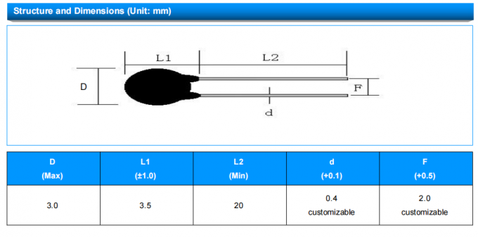 MF52-202F3470FBCP Thermistor Temperature Sensor with 3mW/.C Dissipation Factor 0