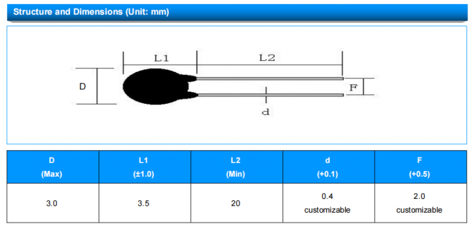 MF52-CP Serise MF52-103F3380FBCP Pearl Shape Temperature Measurement Ntc / Ntc Thermistor 0