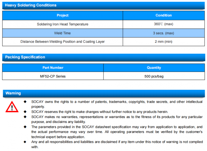 RoHS Compliant MF52-103F3435FACP Thermistor With Customizable Foot Length 6